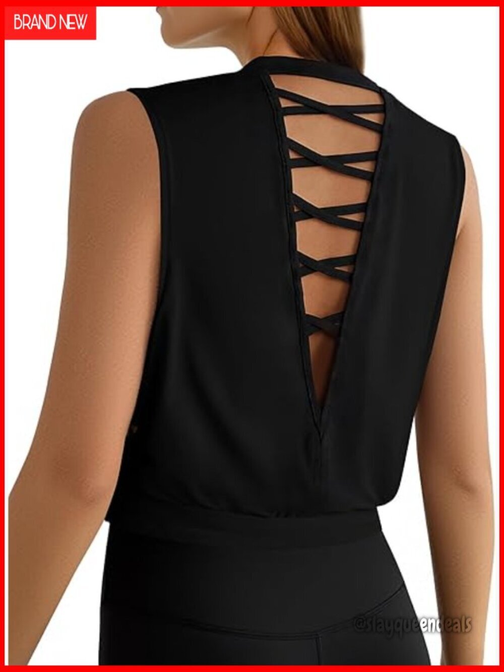 Open Back Criss Cross Crop Tank Top Workout Athletic Gym Shirt